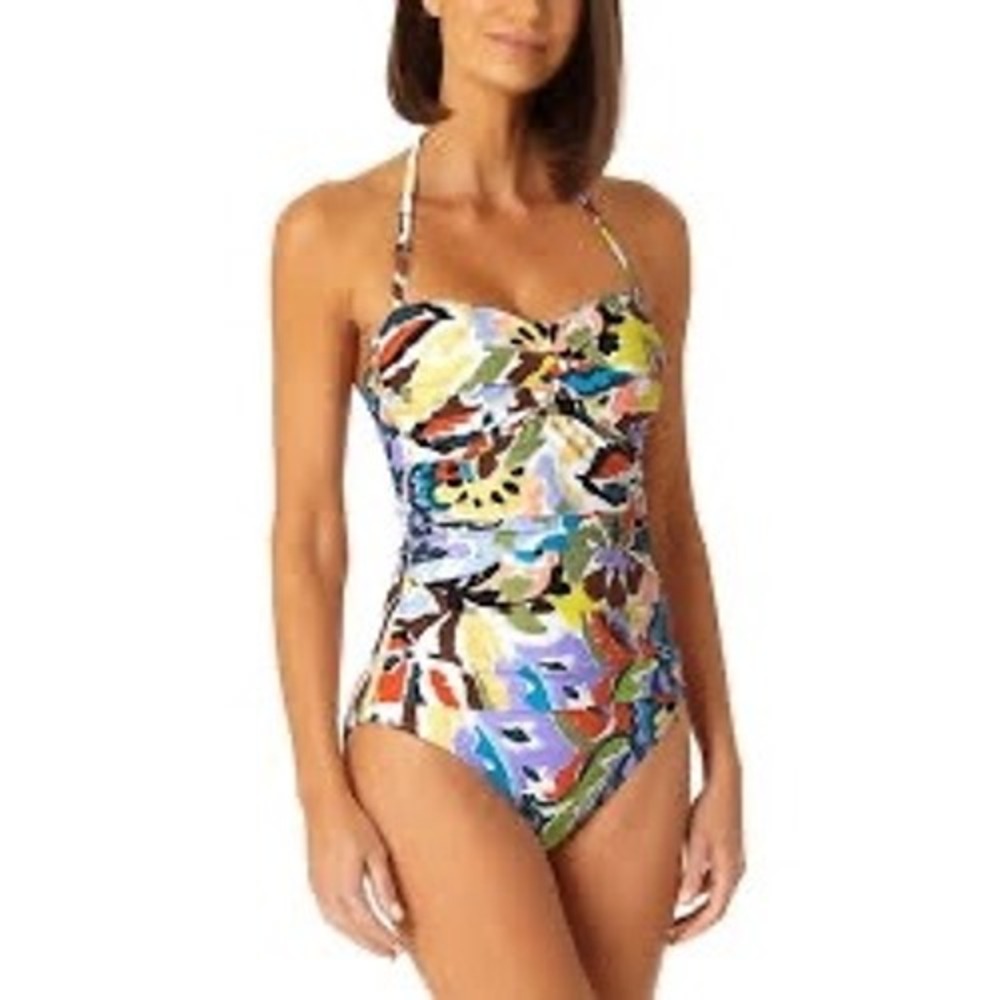 Anne Cole Colorful Floral Halter One Piece Swimsuit Size 16 Vacation‎ Summer